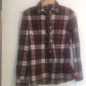 Tommy Hilfiger plaid button up with ruffles detail
